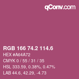 カラーコード: RGB 166 74.2 114.6 | qconv.com