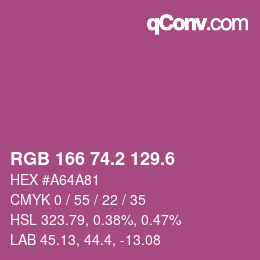 カラーコード: RGB 166 74.2 129.6 | qconv.com