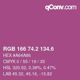 カラーコード: RGB 166 74.2 134.6 | qconv.com