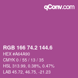 カラーコード: RGB 166 74.2 144.6 | qconv.com