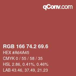 カラーコード: RGB 166 74.2 69.6 | qconv.com