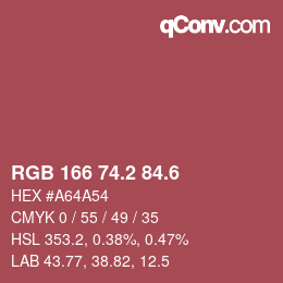 カラーコード: RGB 166 74.2 84.6 | qconv.com