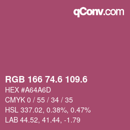 カラーコード: RGB 166 74.6 109.6 | qconv.com