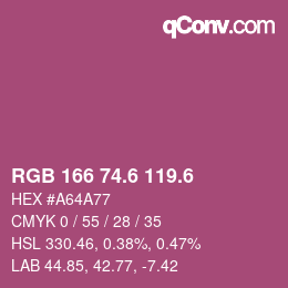 カラーコード: RGB 166 74.6 119.6 | qconv.com