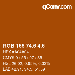カラーコード: RGB 166 74.6 4.6 | qconv.com