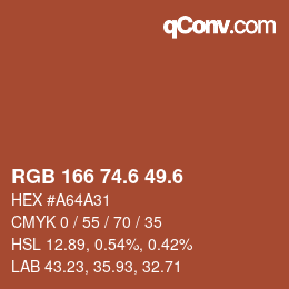 カラーコード: RGB 166 74.6 49.6 | qconv.com