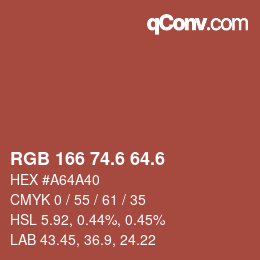 カラーコード: RGB 166 74.6 64.6 | qconv.com