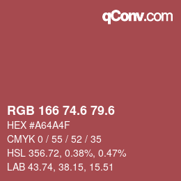 カラーコード: RGB 166 74.6 79.6 | qconv.com