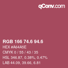 カラーコード: RGB 166 74.6 94.6 | qconv.com