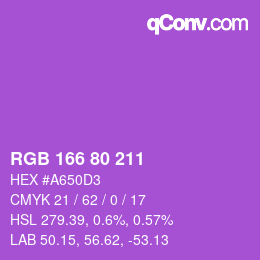 颜色代码: RGB 166 80 211 | qconv.com