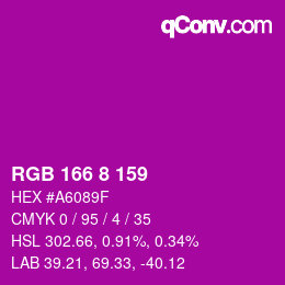 Color code: RGB 166 8 159 | qconv.com