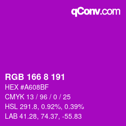 颜色代码: RGB 166 8 191 | qconv.com