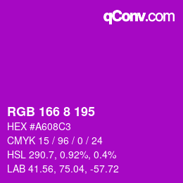 Color code: RGB 166 8 195 | qconv.com