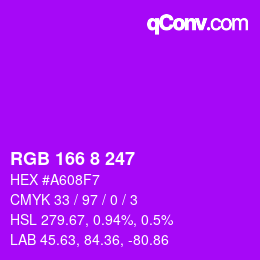 Color code: RGB 166 8 247 | qconv.com