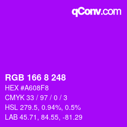 颜色代码: RGB 166 8 248 | qconv.com