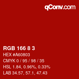 カラーコード: RGB 166 8 3 | qconv.com
