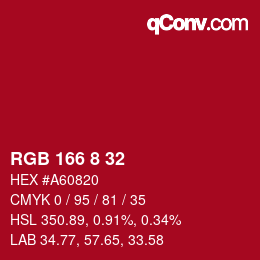 カラーコード: RGB 166 8 32 | qconv.com