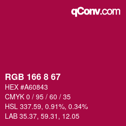 颜色代码: RGB 166 8 67 | qconv.com