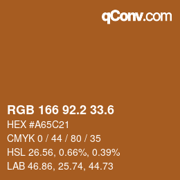 カラーコード: RGB 166 92.2 33.6 | qconv.com