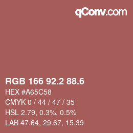 カラーコード: RGB 166 92.2 88.6 | qconv.com
