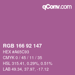 カラーコード: RGB 166 92 147 | qconv.com