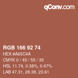颜色代码: RGB 166 92 74 | qconv.com