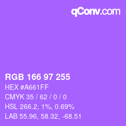 Color code: RGB 166 97 255 | qconv.com