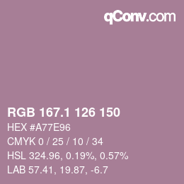 カラーコード: RGB 167.1 126 150 | qconv.com