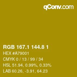 カラーコード: RGB 167.1 144.8 1 | qconv.com