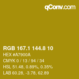 カラーコード: RGB 167.1 144.8 10 | qconv.com