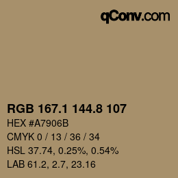 カラーコード: RGB 167.1 144.8 107 | qconv.com