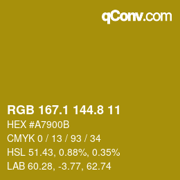 カラーコード: RGB 167.1 144.8 11 | qconv.com