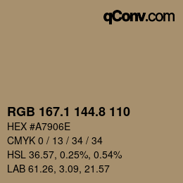 Color code: RGB 167.1 144.8 110 | qconv.com