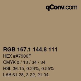 Color code: RGB 167.1 144.8 111 | qconv.com