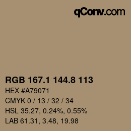 Color code: RGB 167.1 144.8 113 | qconv.com