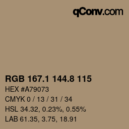 Color code: RGB 167.1 144.8 115 | qconv.com