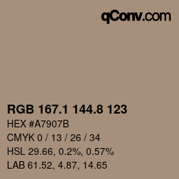 Farbcode: RGB 167.1 144.8 123 | qconv.com