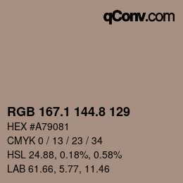 Color code: RGB 167.1 144.8 129 | qconv.com