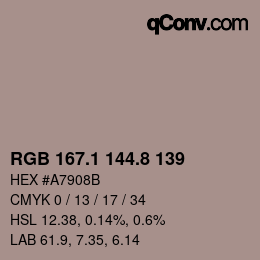 Color code: RGB 167.1 144.8 139 | qconv.com
