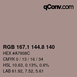 Color code: RGB 167.1 144.8 140 | qconv.com