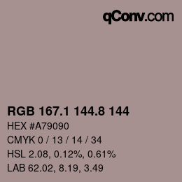 Color code: RGB 167.1 144.8 144 | qconv.com