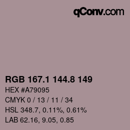 Color code: RGB 167.1 144.8 149 | qconv.com
