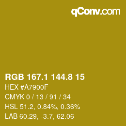 カラーコード: RGB 167.1 144.8 15 | qconv.com