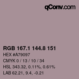 カラーコード: RGB 167.1 144.8 151 | qconv.com