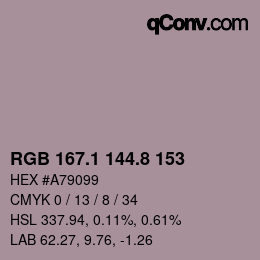 Color code: RGB 167.1 144.8 153 | qconv.com