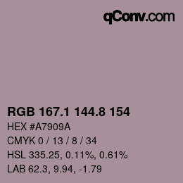 Color code: RGB 167.1 144.8 154 | qconv.com
