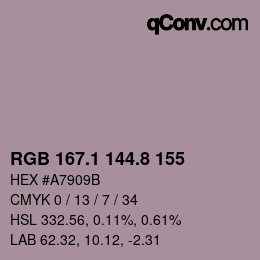 Color code: RGB 167.1 144.8 155 | qconv.com