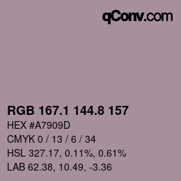 Color code: RGB 167.1 144.8 157 | qconv.com