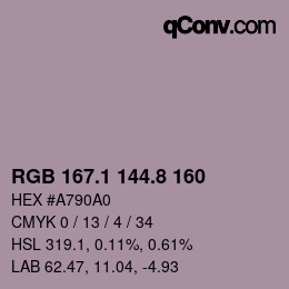 Farbcode: RGB 167.1 144.8 160 | qconv.com