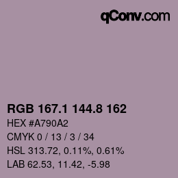 Color code: RGB 167.1 144.8 162 | qconv.com